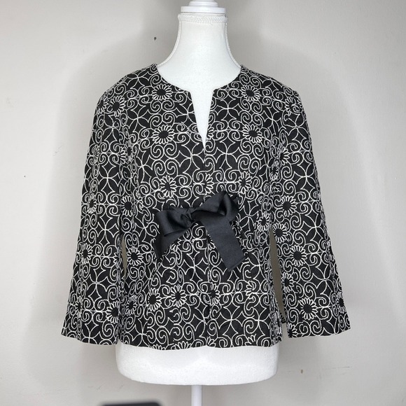 Bandolino Jackets & Blazers - Bandolino Jacket Size 6 Fairycore Floral Embroidered‎ Linen Blend Ribbon Tie Bow